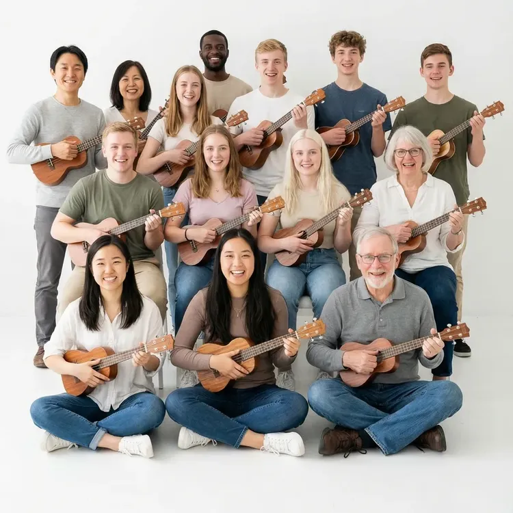 Group playing ukuleles together